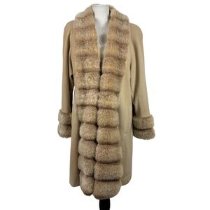 ALORNA Full Length Dyed Lamb 100% Wool Fur Trim Coat Women’s Size 10 Made in USA